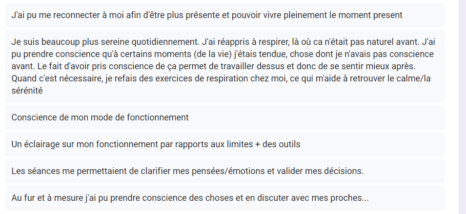 Avis google form témoignages Christine Duquesne